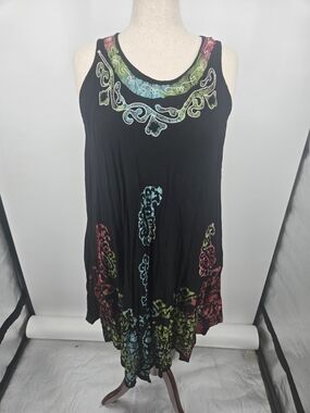 Jovie Black Sleeveless Dress Multicolor Embroidered Trim One Size NWT 7292